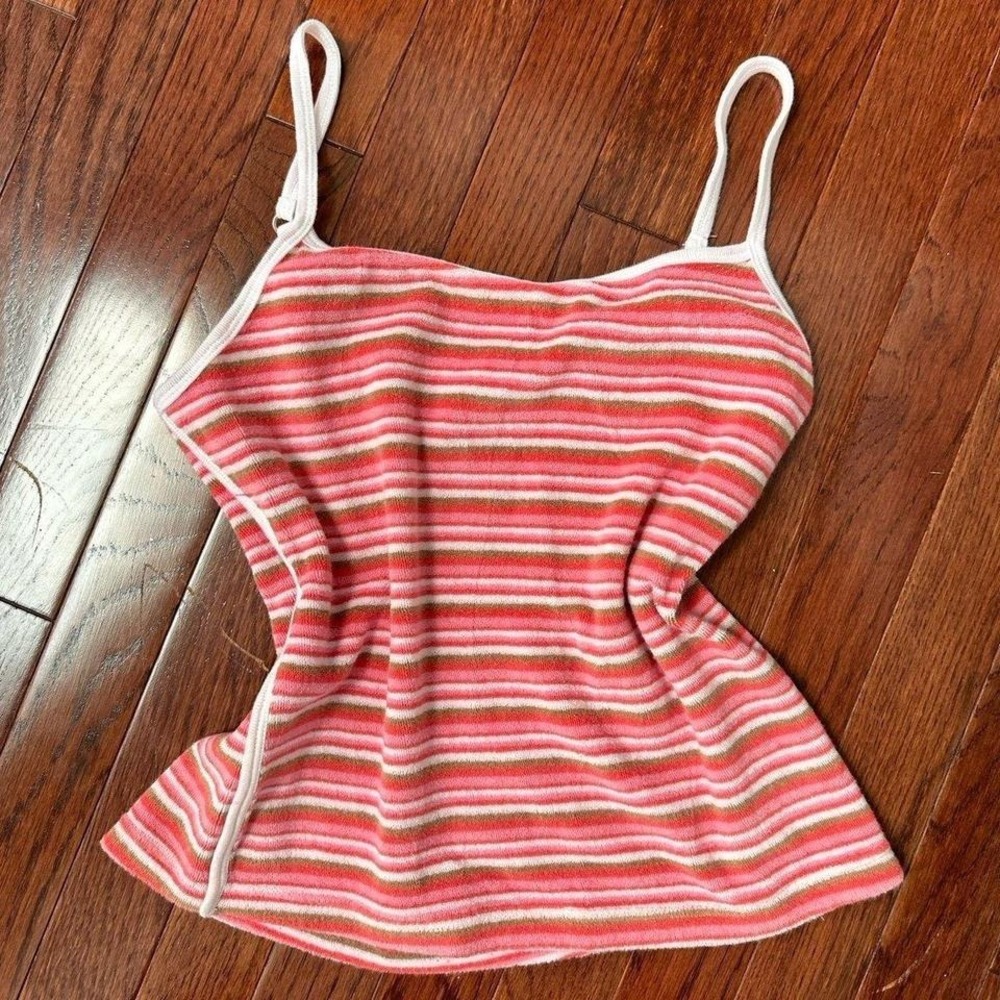 ESPIRIT Vintage White Pink Red Striped Terry Cloth Summer Cami Medium